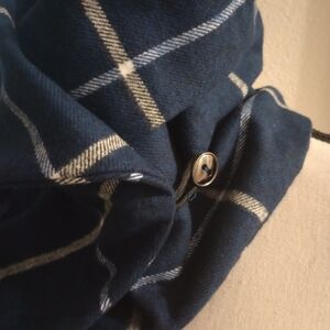 Blue Plaid Scarf with Button Detail